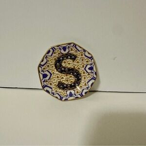 Anthropologie ‘S’ Ceramic Plate with Blue and Gold Accents